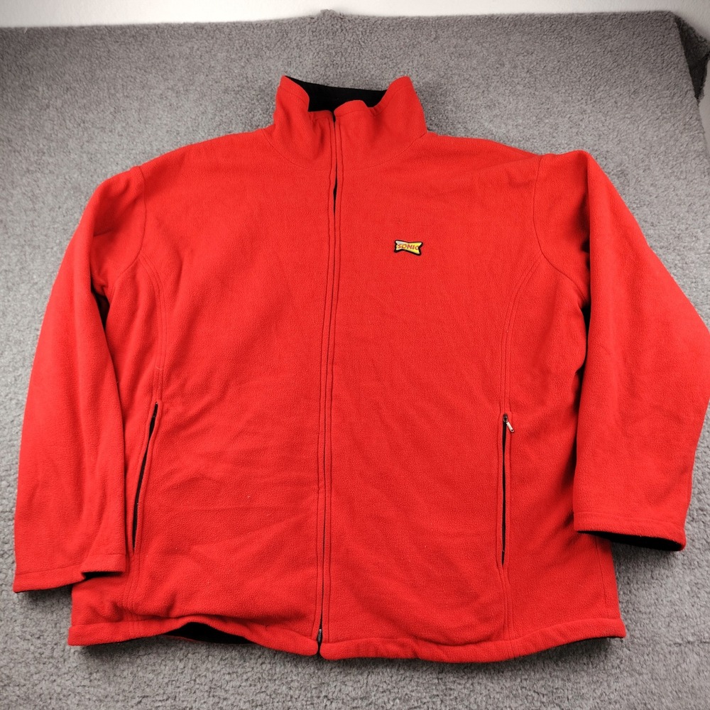 Sonic Employee Fleece Jacket Mens 2XL Full Zip Red Black Reversible Uniform